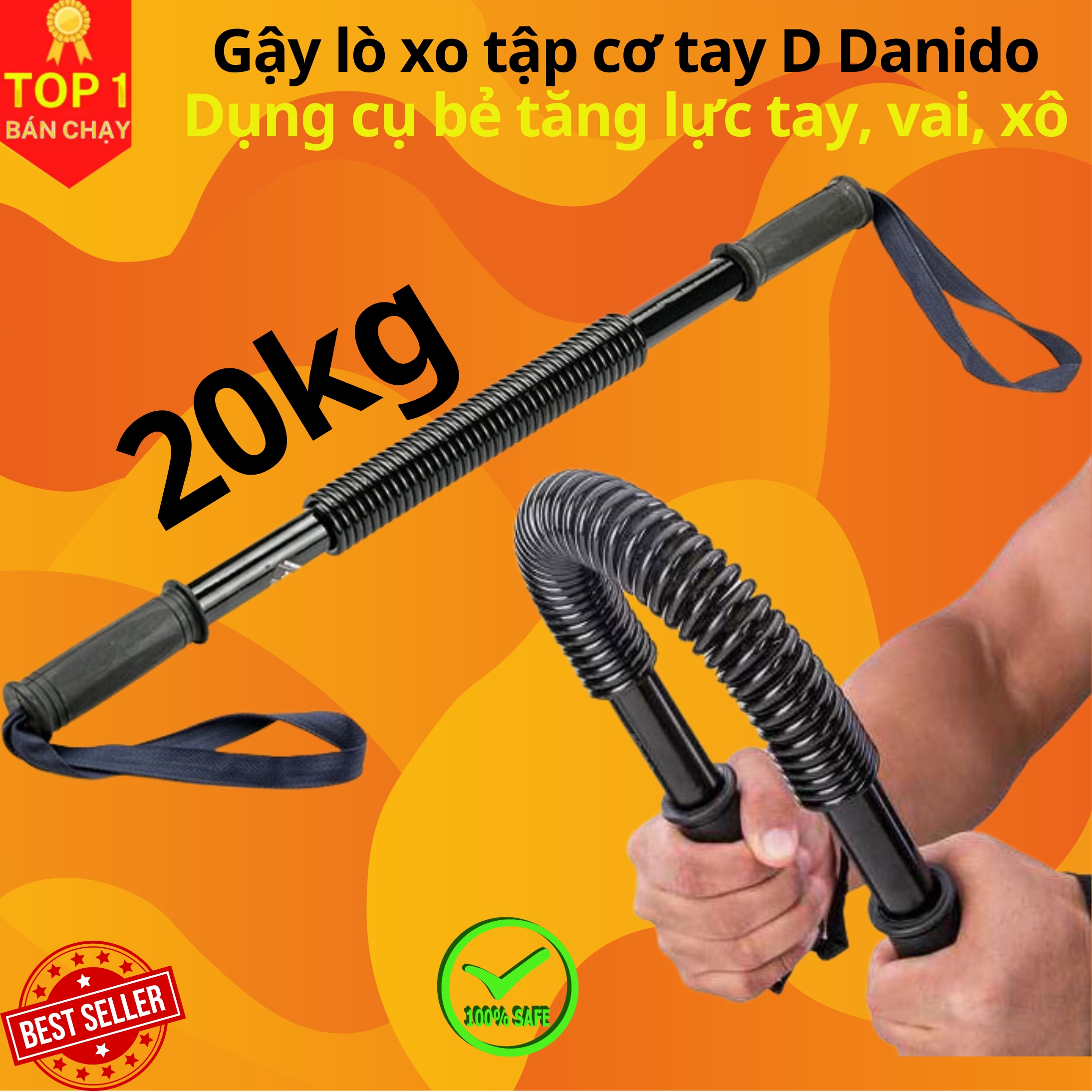 Gậy lò xo tập cơ tay D Danido dụng cụ bẻ tăng lực tay vai xô cơ ngực 40kg 50kg 60kg 100kg gym thể thao hiệu quả