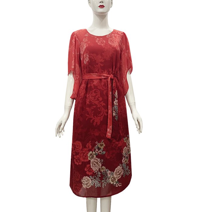 Đầm Suông Trung Niên Kiểu Đầm Suông BigSize In Hoa Lá Cột Eo - THỜI TRANG TRUNG NIÊN NỮ GOTI 3304