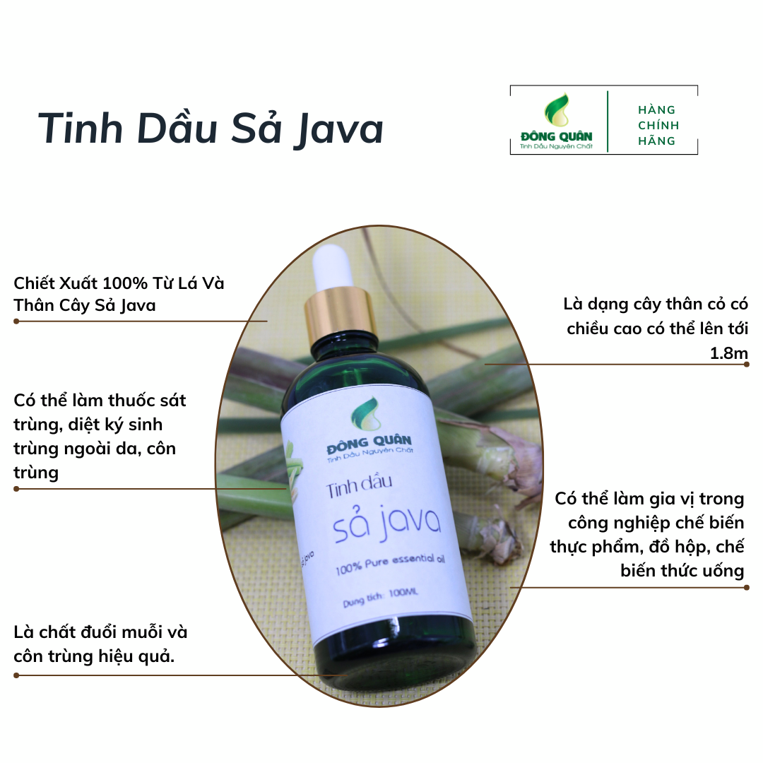 Tinh Dầu Đuổi Muỗi Sả Java Nguyên Chất Đông Quân Giúp Làm Thơm Phòng, Thanh Lọc Không Khí, Xua Đuổi Côn Trùng Hiệu Quả 100ml/lọ