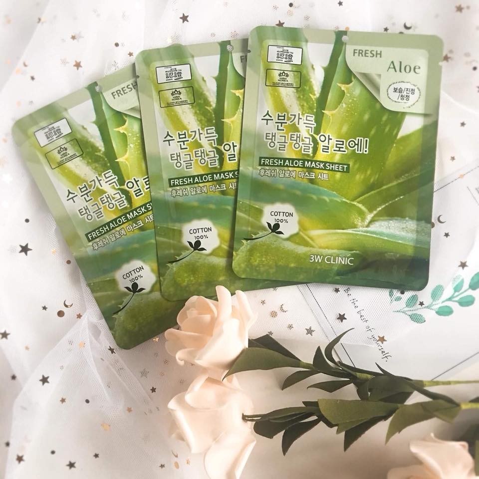 Bộ 10 gói mặt nạ dưỡng ẩm da và chống lão hóa chiết xuất nha đam 3W Clinic Fresh Aloe Mask Sheet 23ml X 10 - Hàn Quốc Chính Hãng