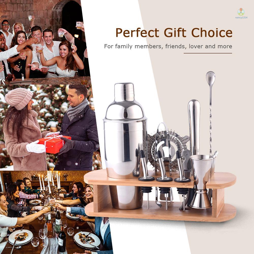Bộ dụng cụ pha chế cocktail nancy8766-16 giá đỡ gỗ bằng thép không gỉ 23.7oz