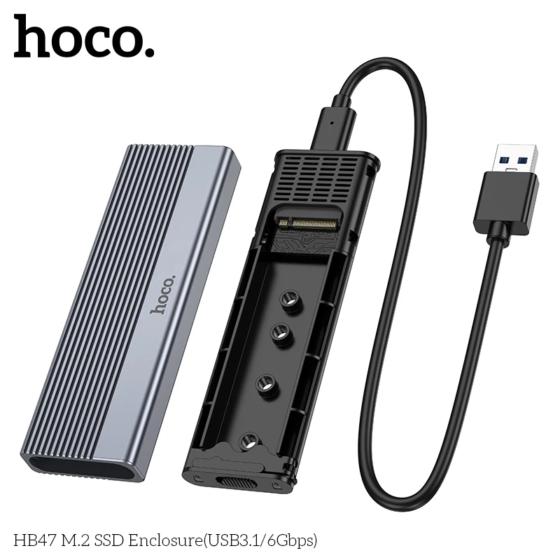 Box đựng ổ cứng Enclosure cho ổ SSD M2 Sata Hoco HB47 hợp kim nhôm tốc độ 6Gbps (đọc 400MB/s, ghi 400MB/s) _ Hàng chính hãng