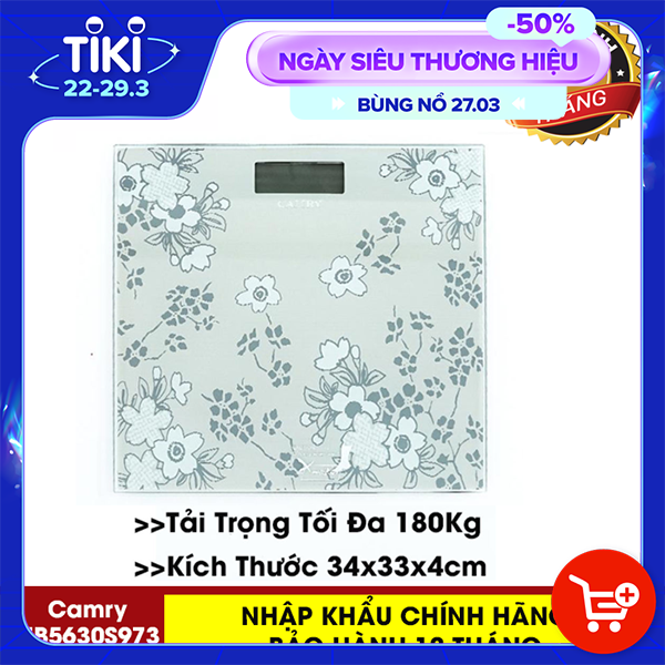 HÀNG CHÍNH HÃNG- Cân sức khỏe gia đình Camry EB5630S cao cấp hoạt động điện tử, mặt kính chịu lực, trọng tải cao