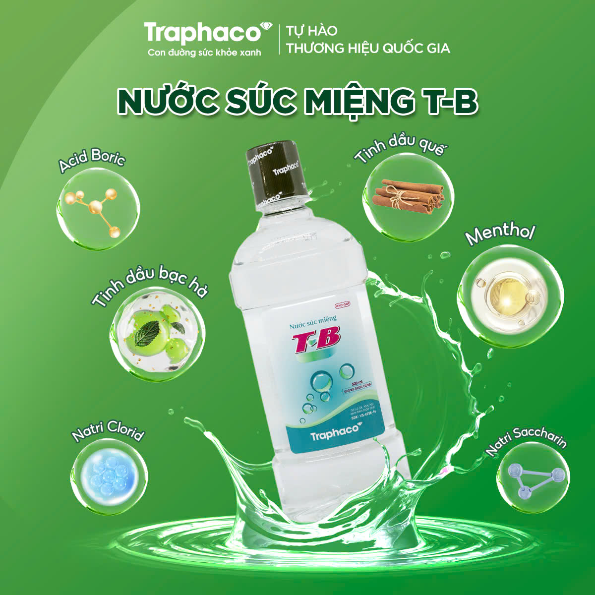 NƯỚC SÚC MIỆNG T-B- SÁT KHUẨN RĂNG - MIỆNG - HỌNG- 500ml/ chai