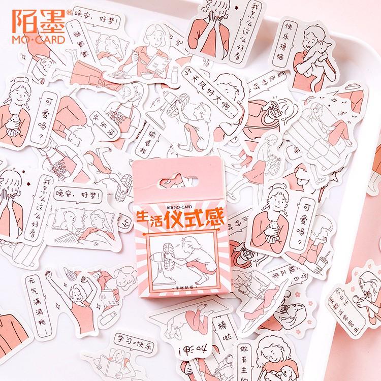 Hộp 45 Nhãn dán sticker Cô gái nhỏ trang trí sổ tay bullet journal