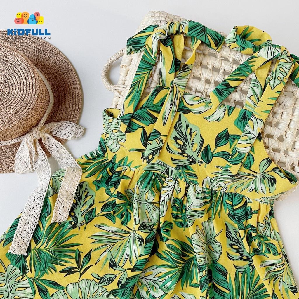 Đầm maxi hai dây hoa lá cho bé gái đi chơi du lịch đẹp size 12-30kg chất cát hàn mát mẻ