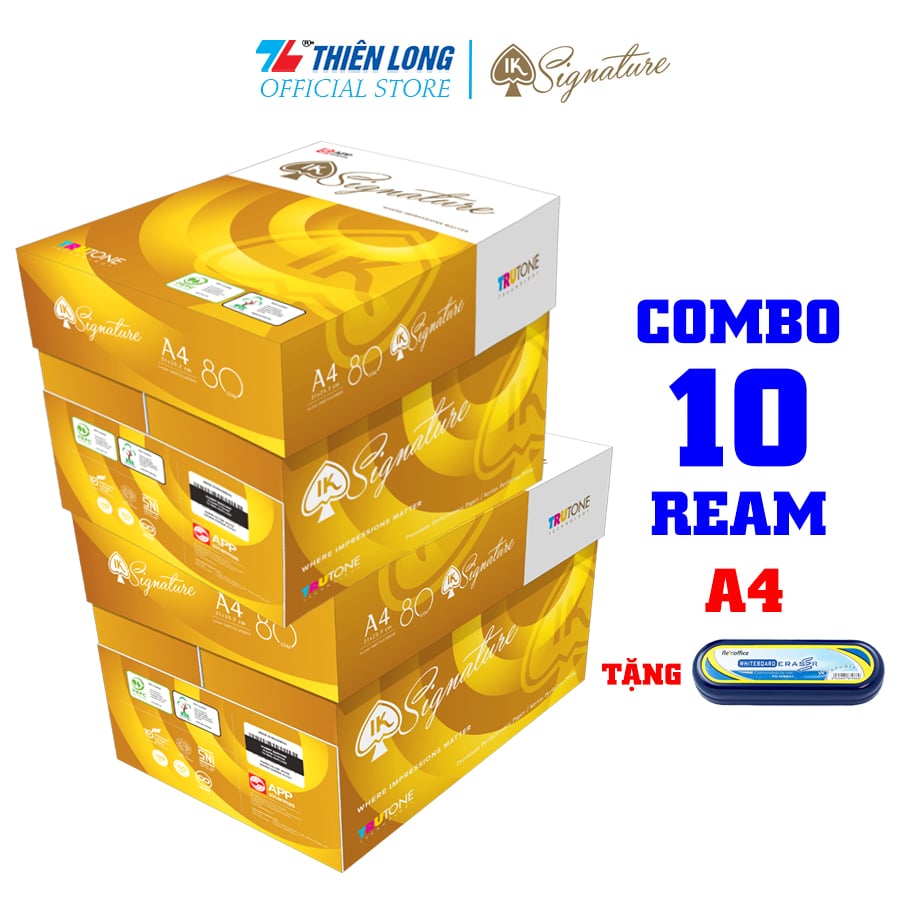 Combo 10 Ream giấy IK Signature cao cấp A4 80 gsm (500 tờ) - Hàng nhập khẩu Indonesia