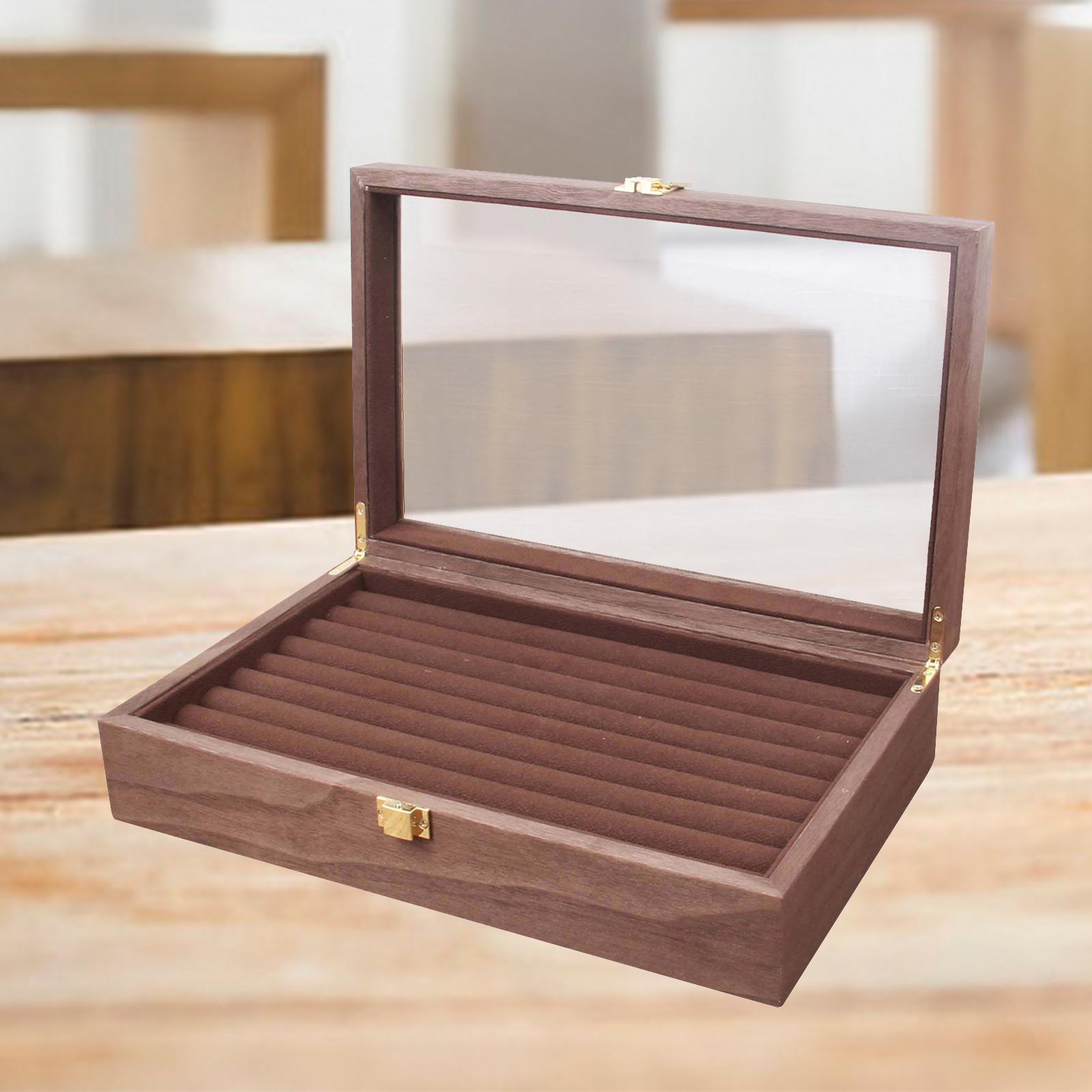 Premium Wooden Glass Display Box Jewelry Holder Storage Organizer Case