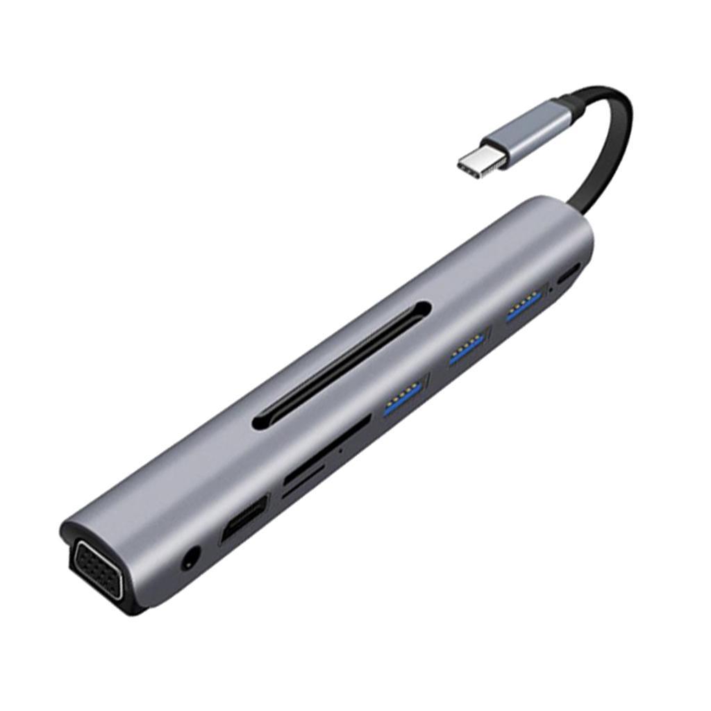 Type C Docking Station USB C to 4K VGA USB3.0 TF Audio Adapter Gray