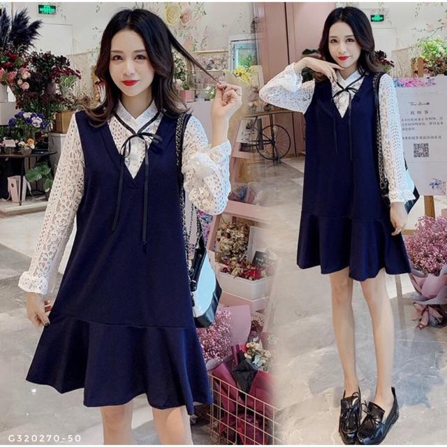 Váy suông phối ren cho con bú ẢNH THẬT
