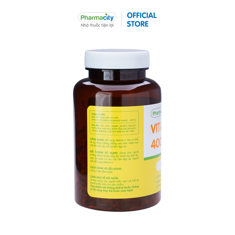 Viên hỗ trợ làm đẹp da và chống oxy hóa Pharmacity Vitamin E 400IU