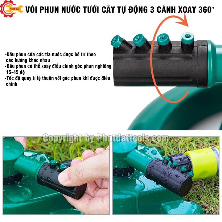 Vòi Phun Nước Tưới Cây Tự Động 3 Cánh -Dụng Cụ Sân Vườn-Làm Mát Sân, Tưới Cây