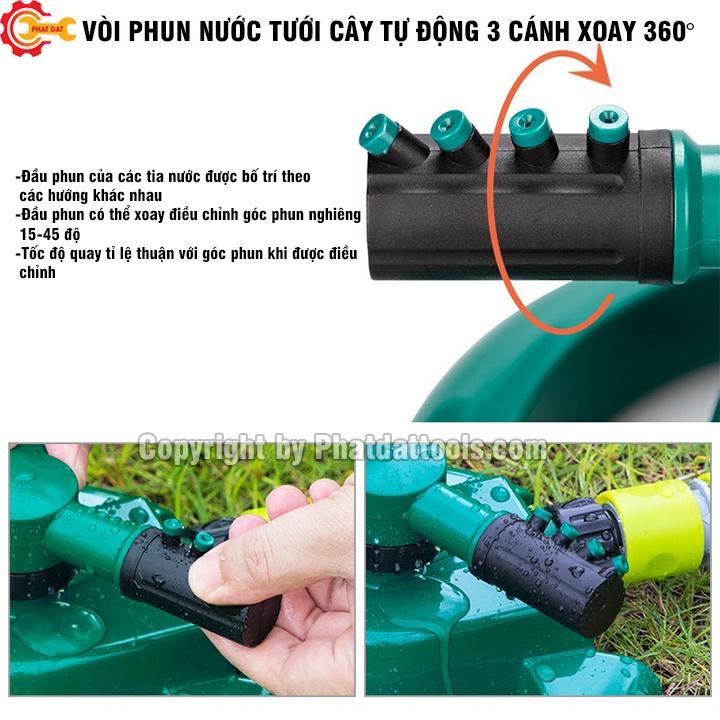 Vòi Phun Nước Tưới Cây Tự Động 3 Cánh (Đế Tròn)-Dụng Cụ Sân Vườn-Làm Mát Sân, Tưới Cây