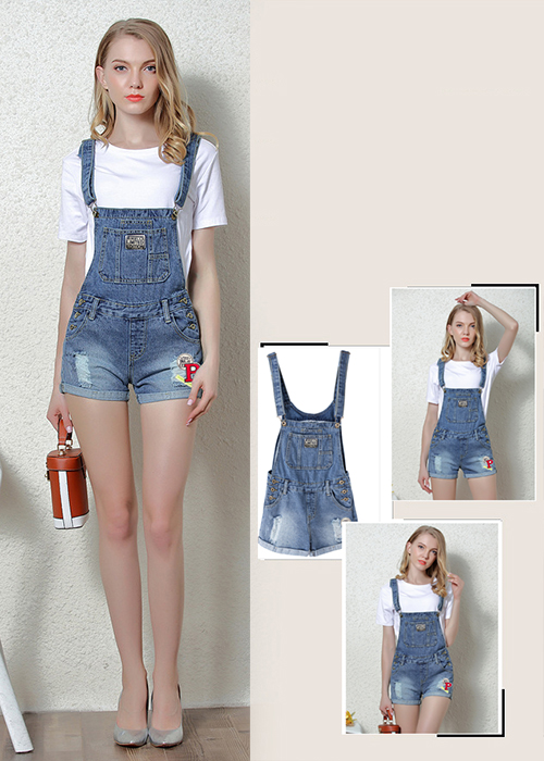 Quần Yếm Jean Nữ Wash Rách Thời Trang