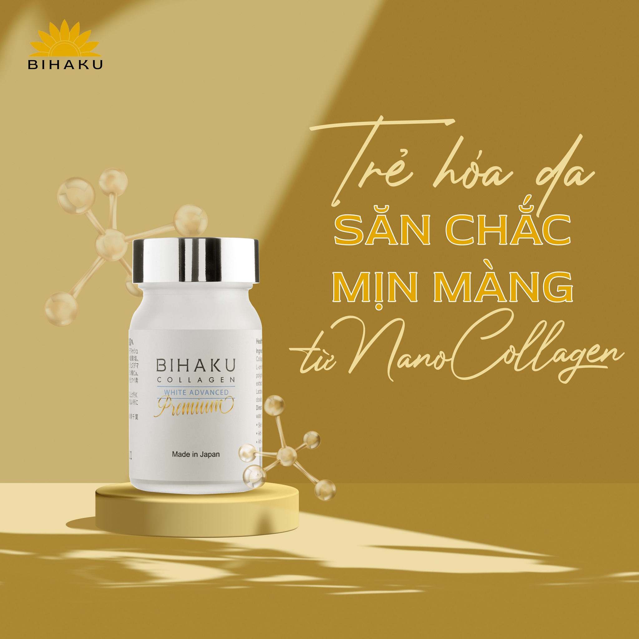 bộ đôi ngừa sạm nám trắng da BIHAKU PREMIUM COLLAGEN hộp 30v và BELLA THE SUN hộp 30v chống lão hóa mờ đốm sắc tố, căng da dưỡng ẩm, chống nắng nội sinh