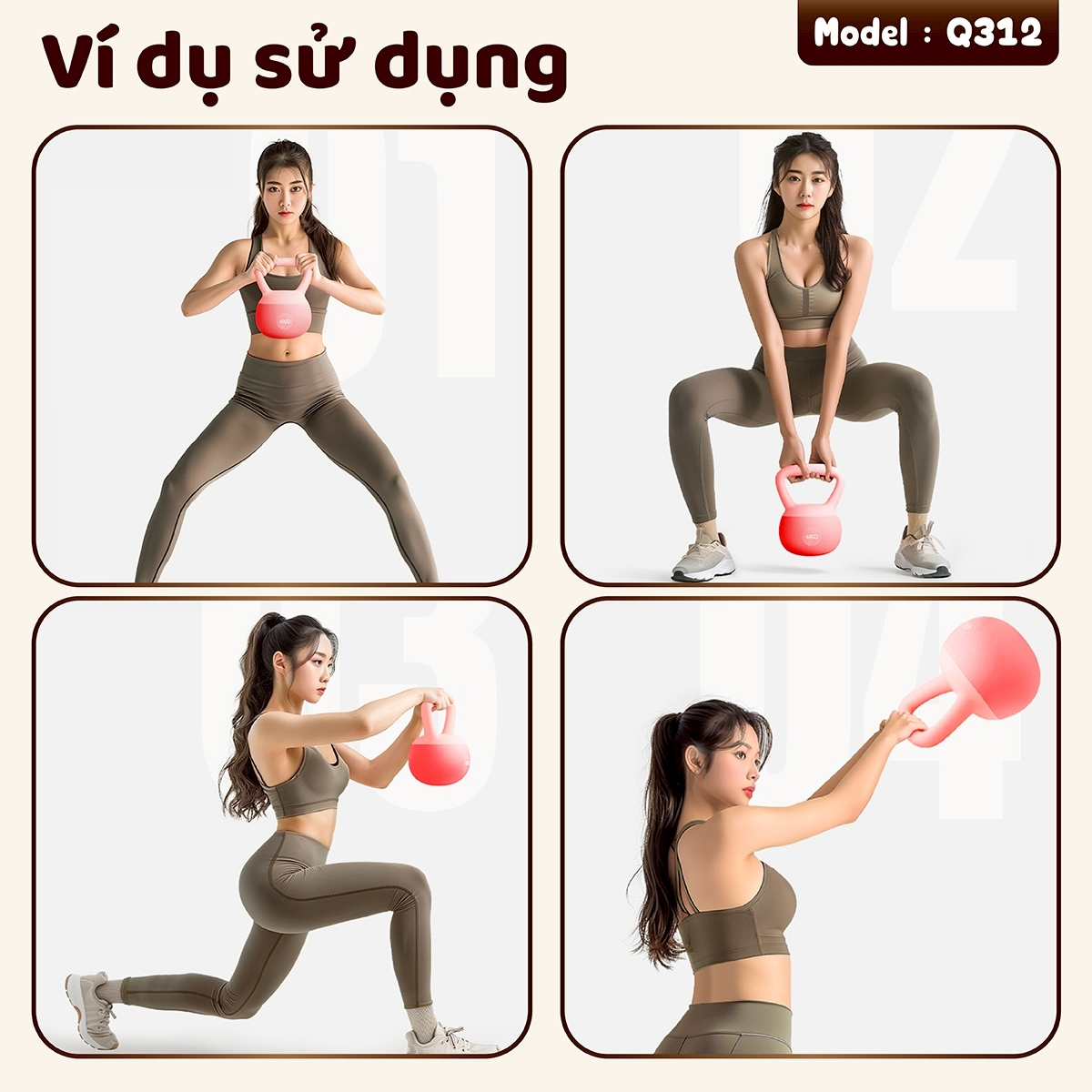 BG Tạ Bình Q312 Cao Su Mềm, chuông Ấm, Tạ Ấm 2kg, 4kg, 5kg, 6kg, 8kg