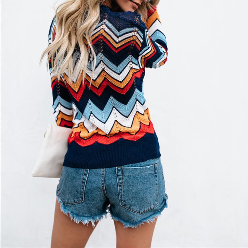 Women's Round Neck Striped Pullover Top Knitted Casual Thin Sweater Coat