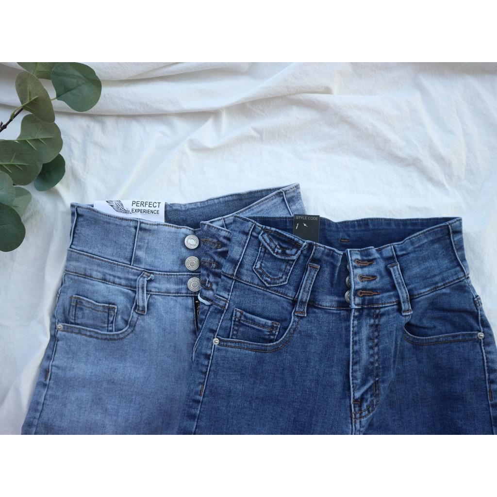 Quần Jean Nữ Dáng Baggy Lưng Cao Trơn 3 Cúc Co giãn Hàng Cao Cấp Quần Bò Nữ ẢNH THẬT T83.01