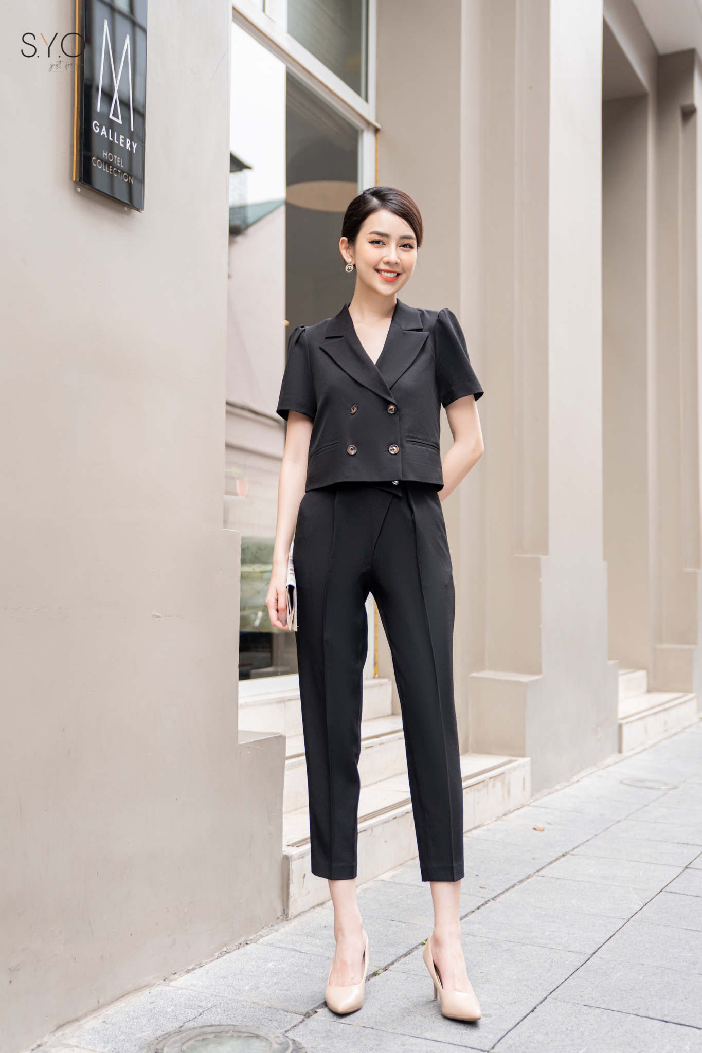 SYO SEEYOURSELF-ÁO SUÔNG CỔ 2 VE CÁCH ĐIỆU VAI BỒNG B3004-22