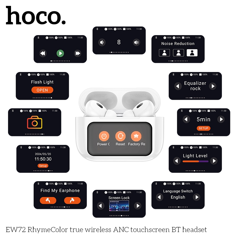 Tai nghe Bluetooth V5.4 Ho.co EW72 Chống ồn, Âm thanh sống động, màn hình LED hiển thị cảm ứng đa chức năng - Hàng chính hãng