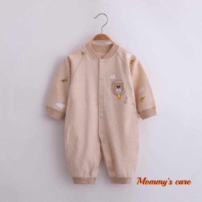 Áo liền quần thu đông 100% cotton hữu cơ không tẩy nhuộm hoá chất an toàn cho bé sơ sinh