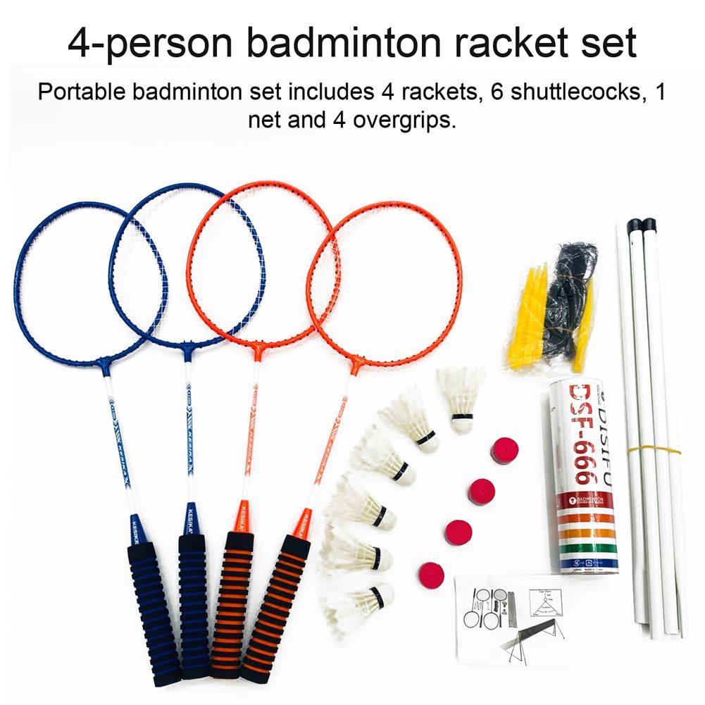Vợt cầu lông KESIKA 4 bộ vợt trò chơi với 6 quả cầu 4 lưới cầu lông overgrip cho trẻ em người lớn thể thao