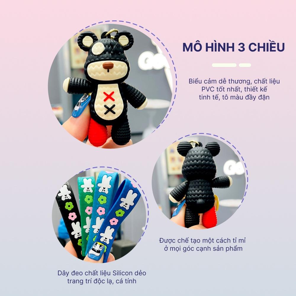 Móc khóa chú Gấu XX sang chảnh kèm dây hoa dễ thương phụ kiện balo túi xách, móc khoá xe Sphynx