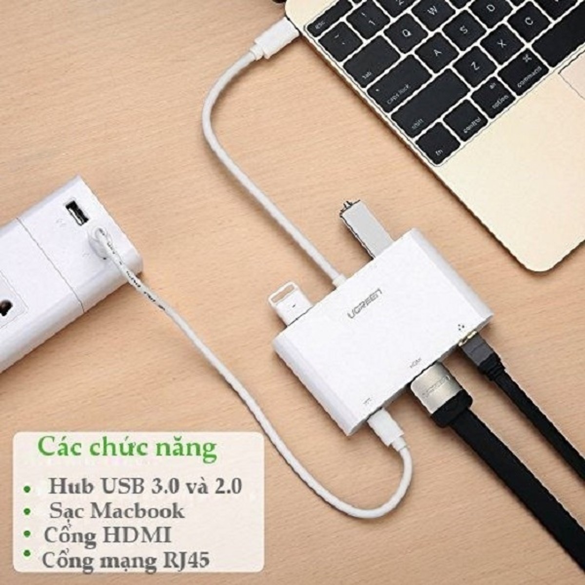 Bộ chuyển đổi đa chức năng USB Tpe C sang VGA + Lan + USB 3.0 + USB 2.0 UGreen 030439 - Hàng Chính Hãng