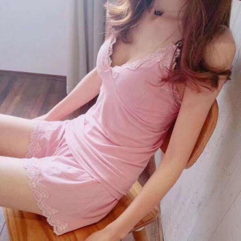Sét bộ đồ cotton tăm 2 dây siêu gợi cảm