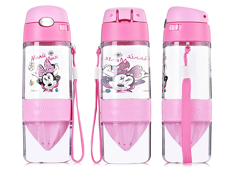 Bình nước vắt cam 2 in 1 hình chuột Minnie có ống hút màu hồng cho trẻ em - 450ml - WD4238-MIN