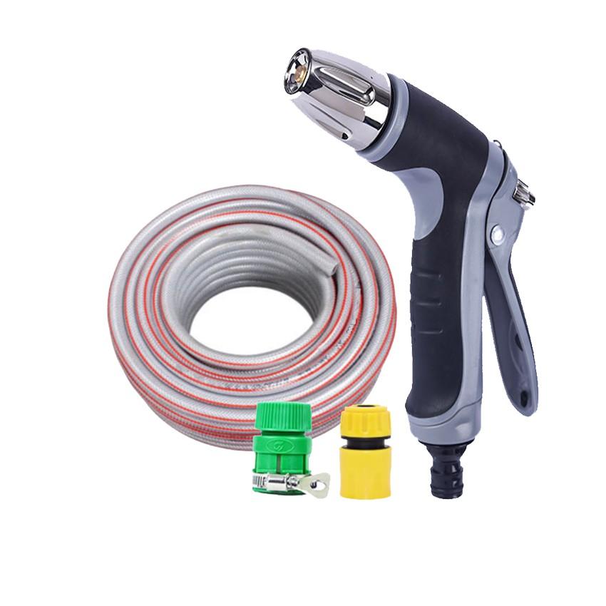 Bộ dây vòi xịt nước rửa xe, tưới cây,tăng áp 3 lần cút nhựa nối nhựa vàng loại 7-10m 206817