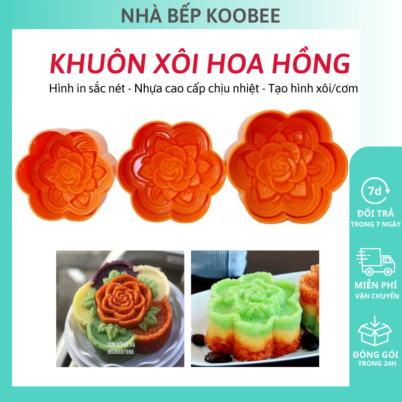 Khuôn xôi hoa hồng 3 size - Khuôn xôi hình hoa loại đẹp nhựa an toàn chịu nhiệt cao cấp KooBee (NB51)