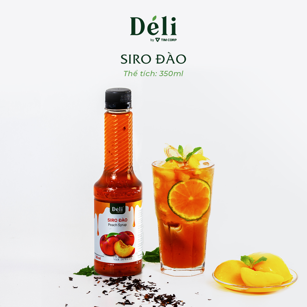 Hình ảnh Siro đào Déli - 350ml - đậm đặc, chuyên dùng pha chế trà trái cây, soda