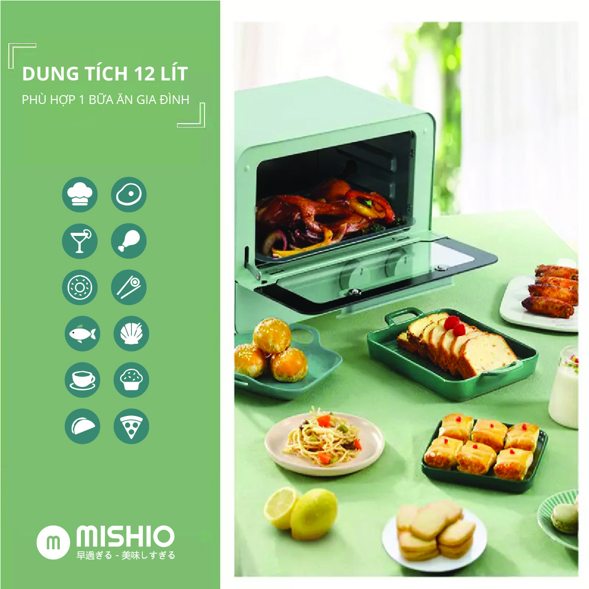 Lò nướng 12L Mishio MK342 - Hàng chính hãng