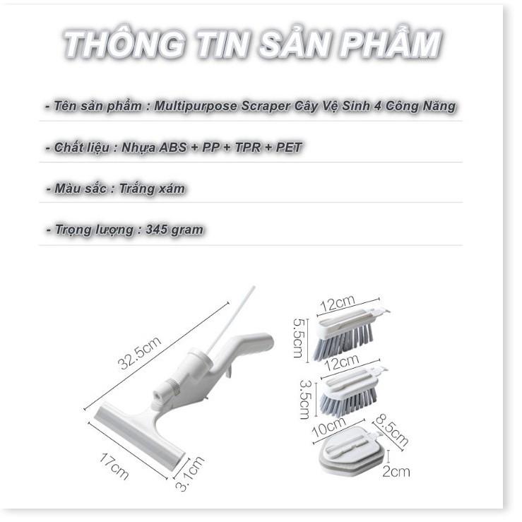 Cây Vệ Sinh lau kính 4 chức năng tích hợp bình xịt nước Multipurpose Scraper