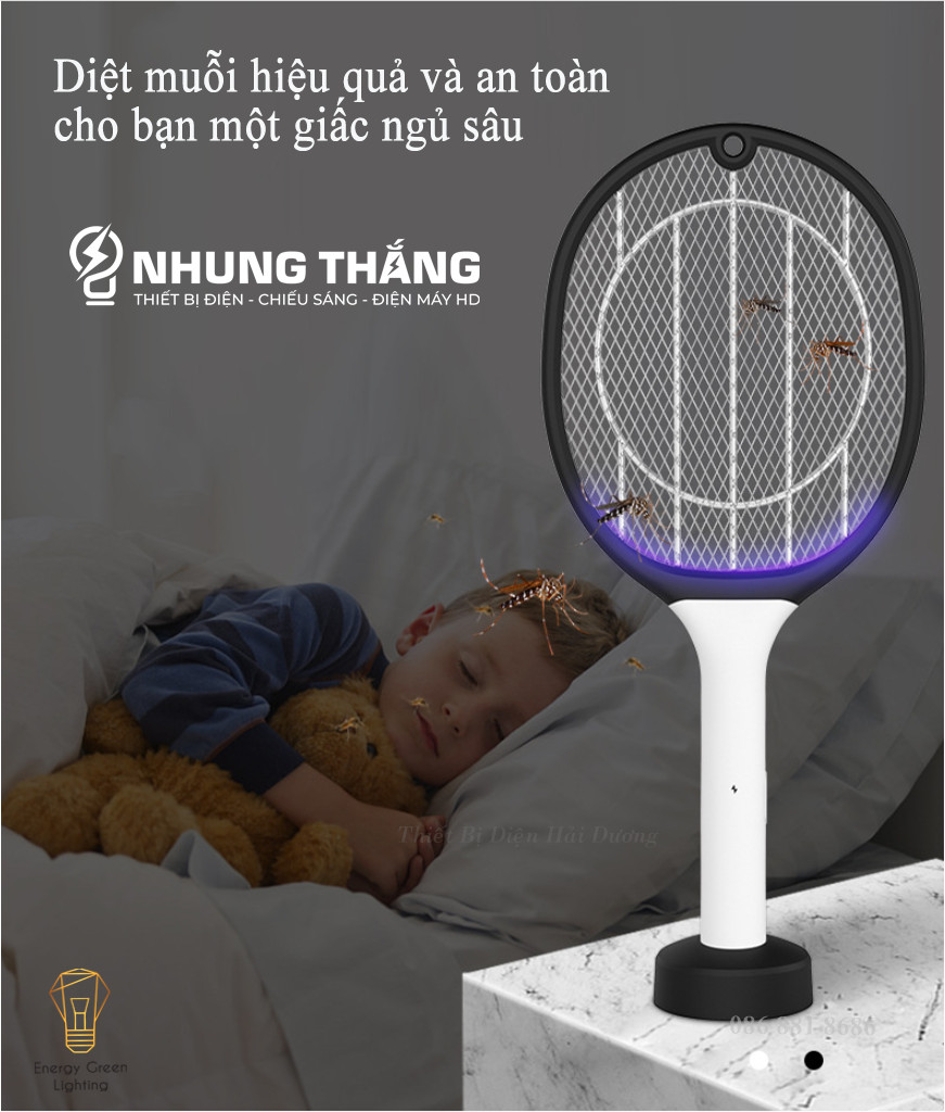 Vợt Bắt Muỗi Kiêm Đèn Thu Hút Muỗi , Diệt Muỗi Nhanh Gọn - An Toàn Và Hiệu Quả - 3 Lớp Lưới An Toàn