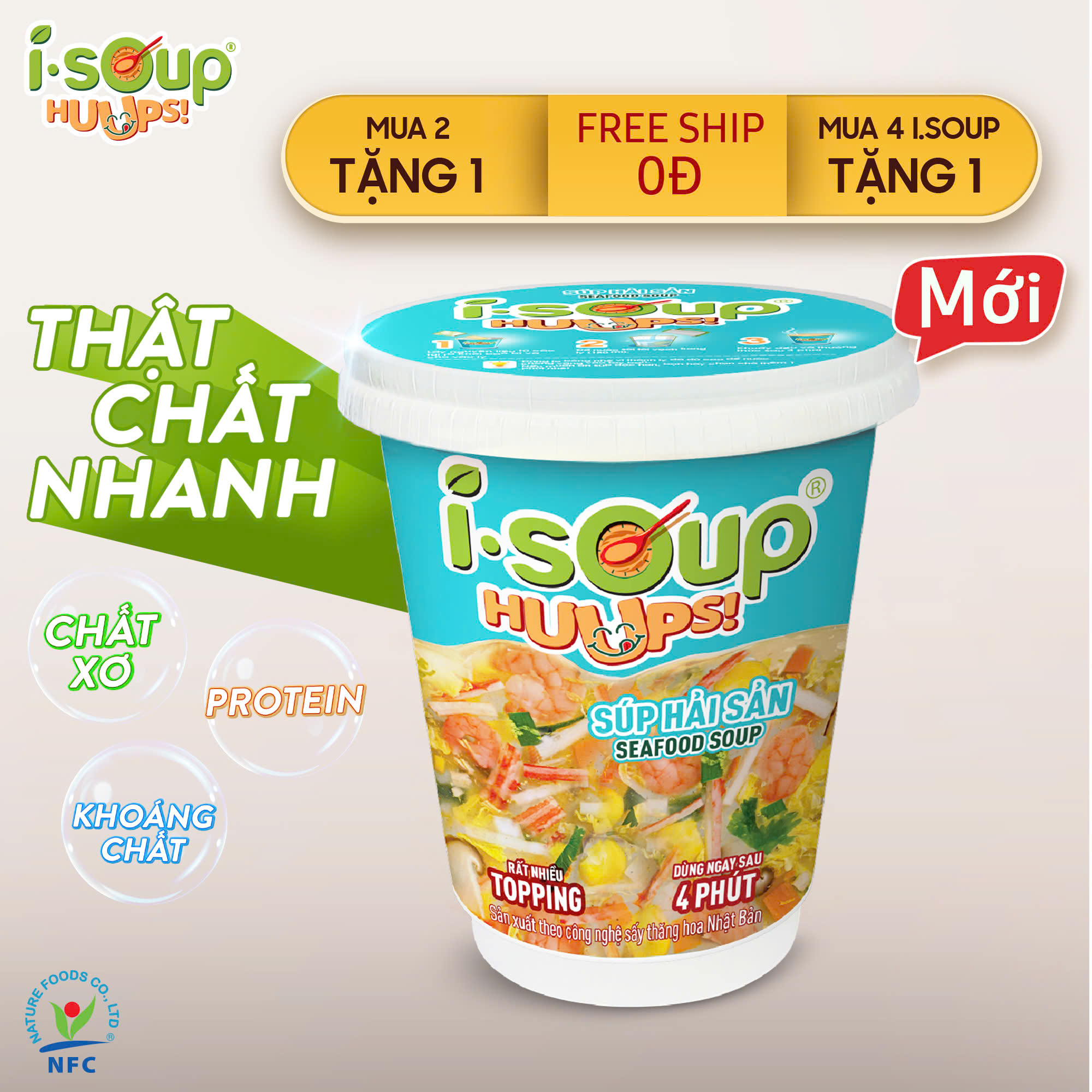 Súp Gà Táo Đỏ Ăn Liền ISOUP HUUPS Hũ 12G - Súp Ăn Liền Sấy Thăng Hoa