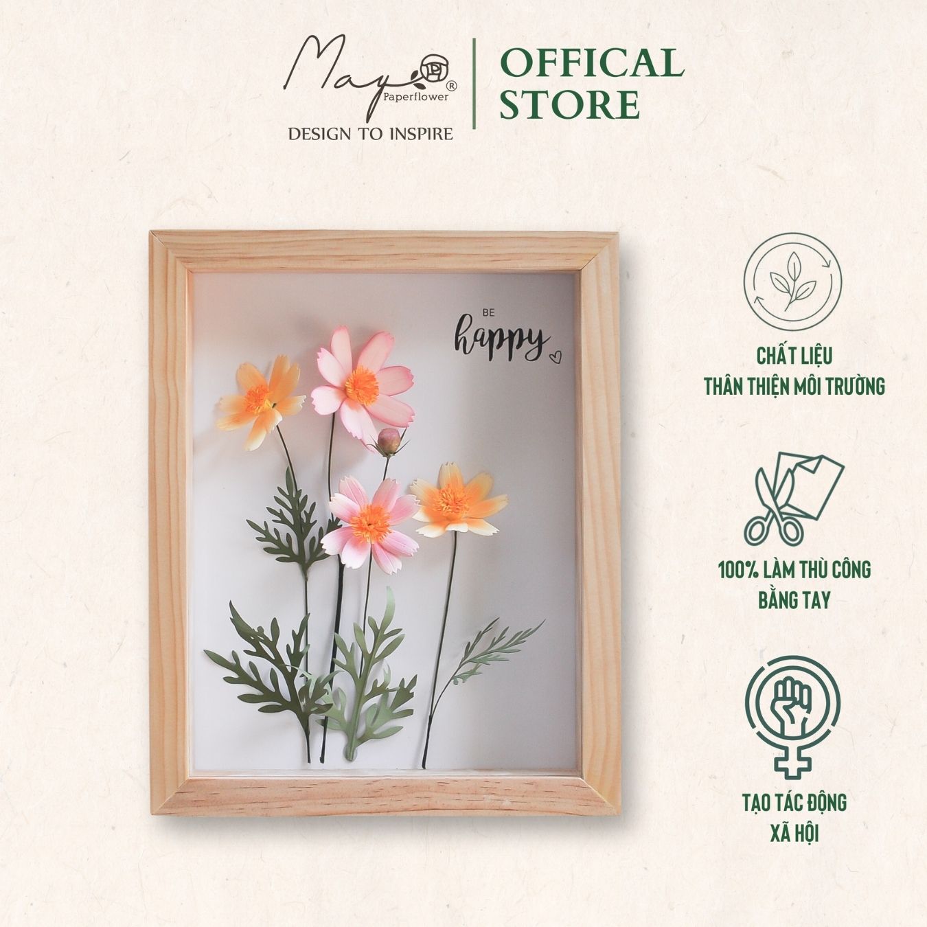 Tranh hoa giấy handmade trang trí cao cấp SIMPLICITY Hoa Sao Nhái 20x25cm - Maypaperflower Hoa giấy nghệ thuật