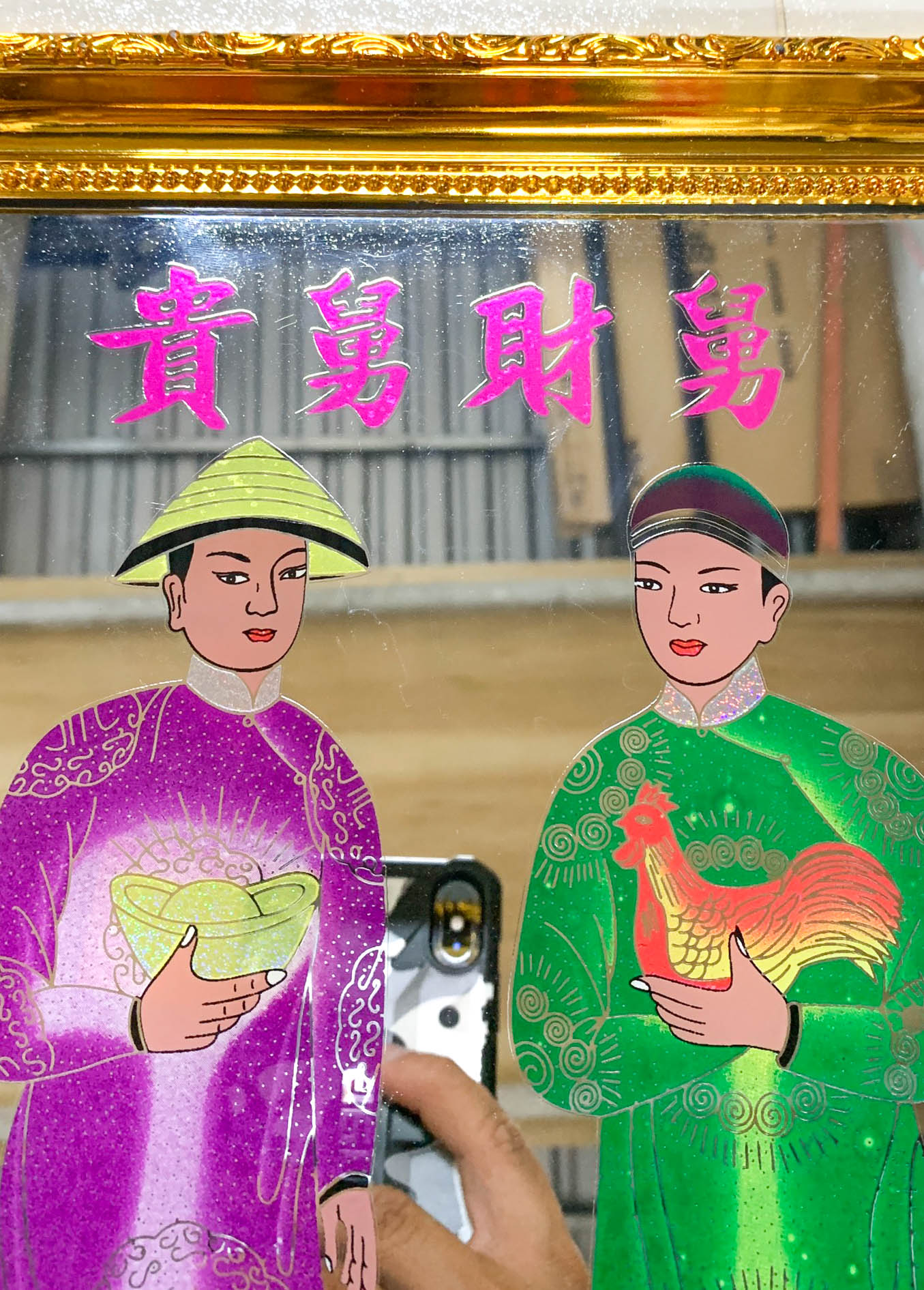 Tranh kiếng thờ Cậu Tài Cậu Quý - Tranh kiếng chạm độ mệnh - Khung nhựa xi và khung gỗ