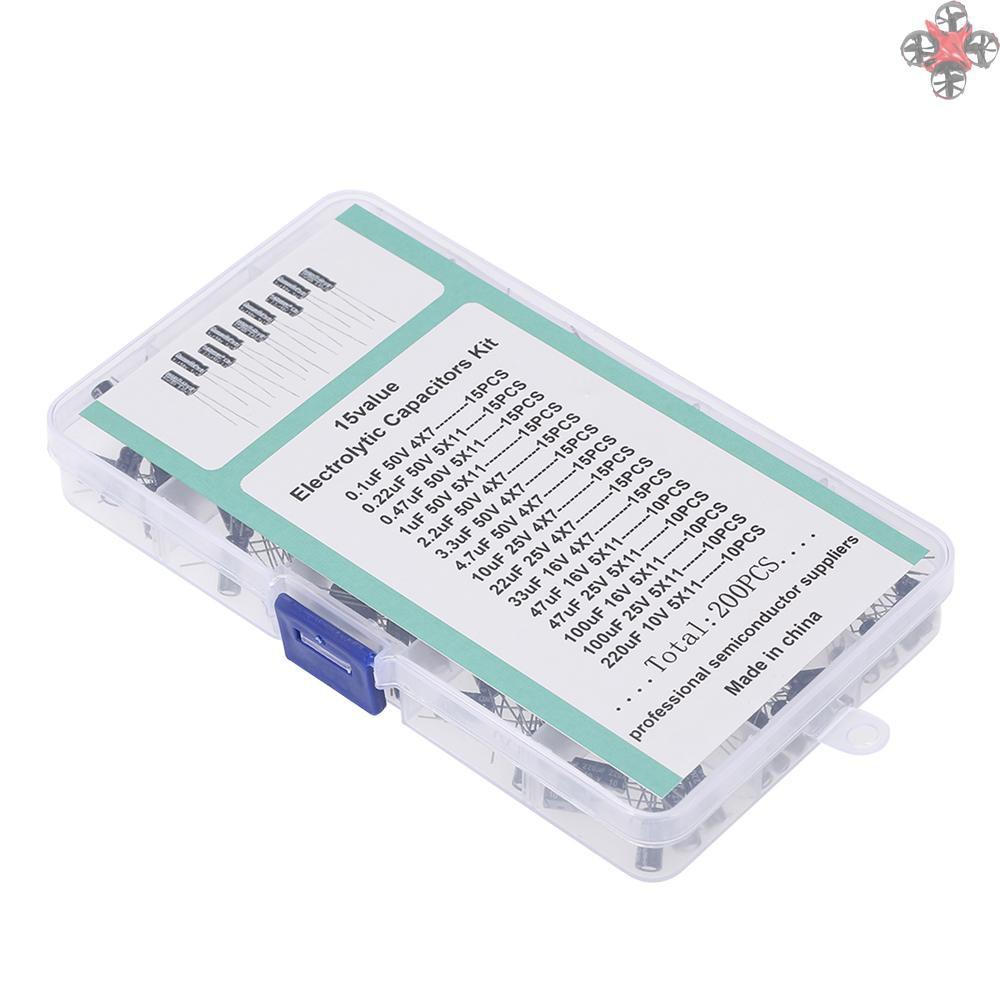 CTOY 200PCS 15Values Electrolytic Capacitors Kit with Box
