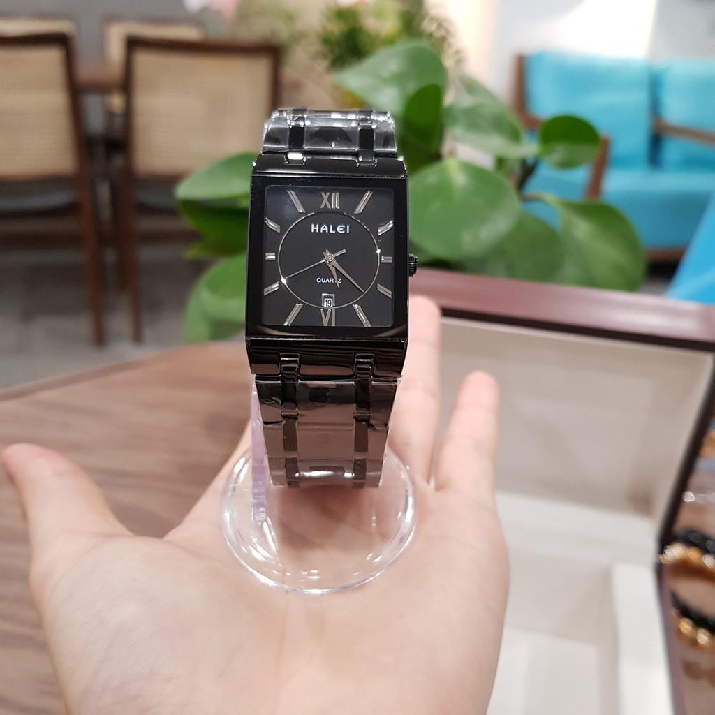 Đồng hồ đôi nam nữ Halei vuông full đen chống nước 5ATM chính hãng Tony Watch 68