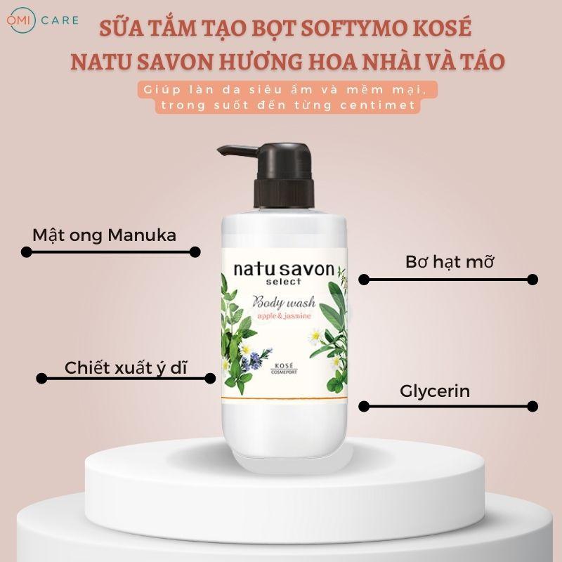 Sữa Tắm Tạo Bọt Dưỡng Trắng Và Làm Mềm Mịn Da Softymo Kosé Natu Savon Hương Hoa Nhài Và Táo Chai 500ml