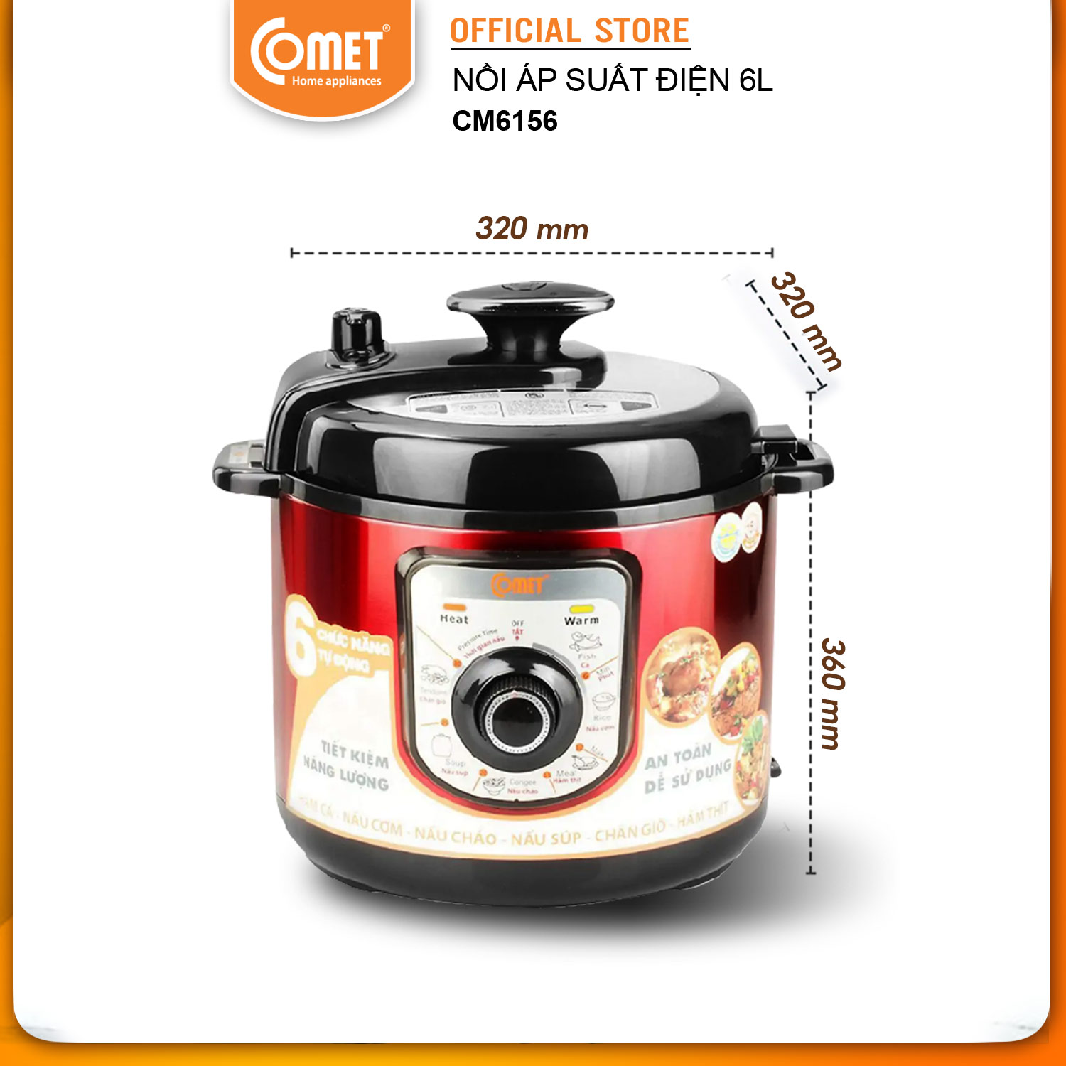 Nồi Áp Suất Điện Nắp Rời Comet CM6156C (6.0 Lít) - Màu ngẫu nhiên - Hàng Chính Hãng