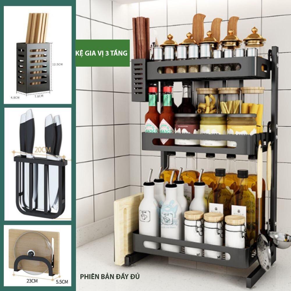 Kệ bếp INOX khung sơn tĩnh điện Đen cao cấp chắc chắn, kệ gia vị nhiều tầng tiết kiệm không gian