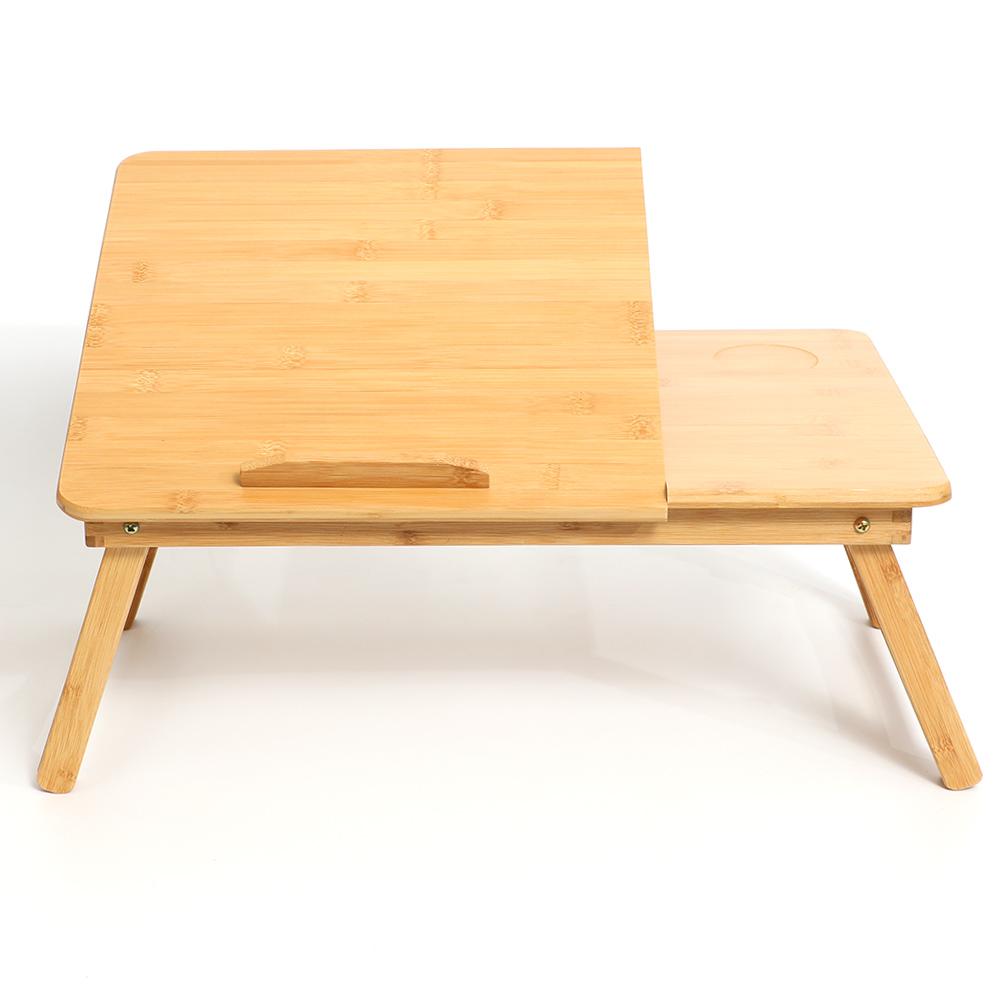 Foldable Bamboo Laptop Table 4-gear Adjustable Laptop Desk with Drawer Cup Slot for 13-15.6 inch Laptop