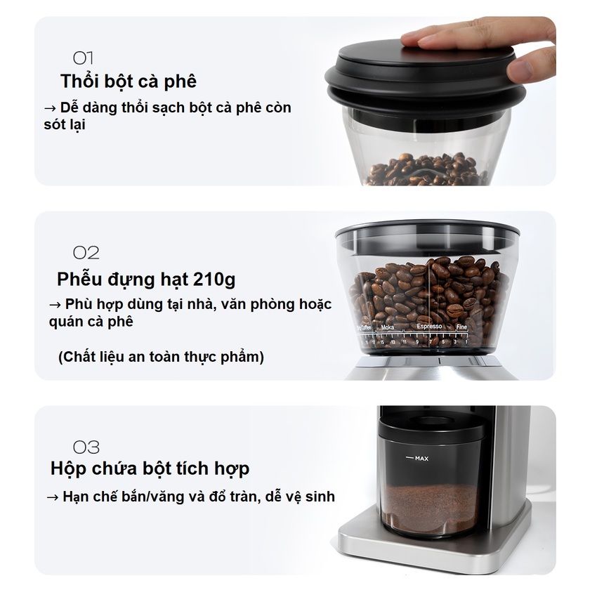 Máy xay hạt cà phê Espresso chuyên nghiệp thương hiệu Mỹ cao cấp HiBREW G3 Plus 31 cấp độ xay - Công suất 180W - Hàng nhập khẩu