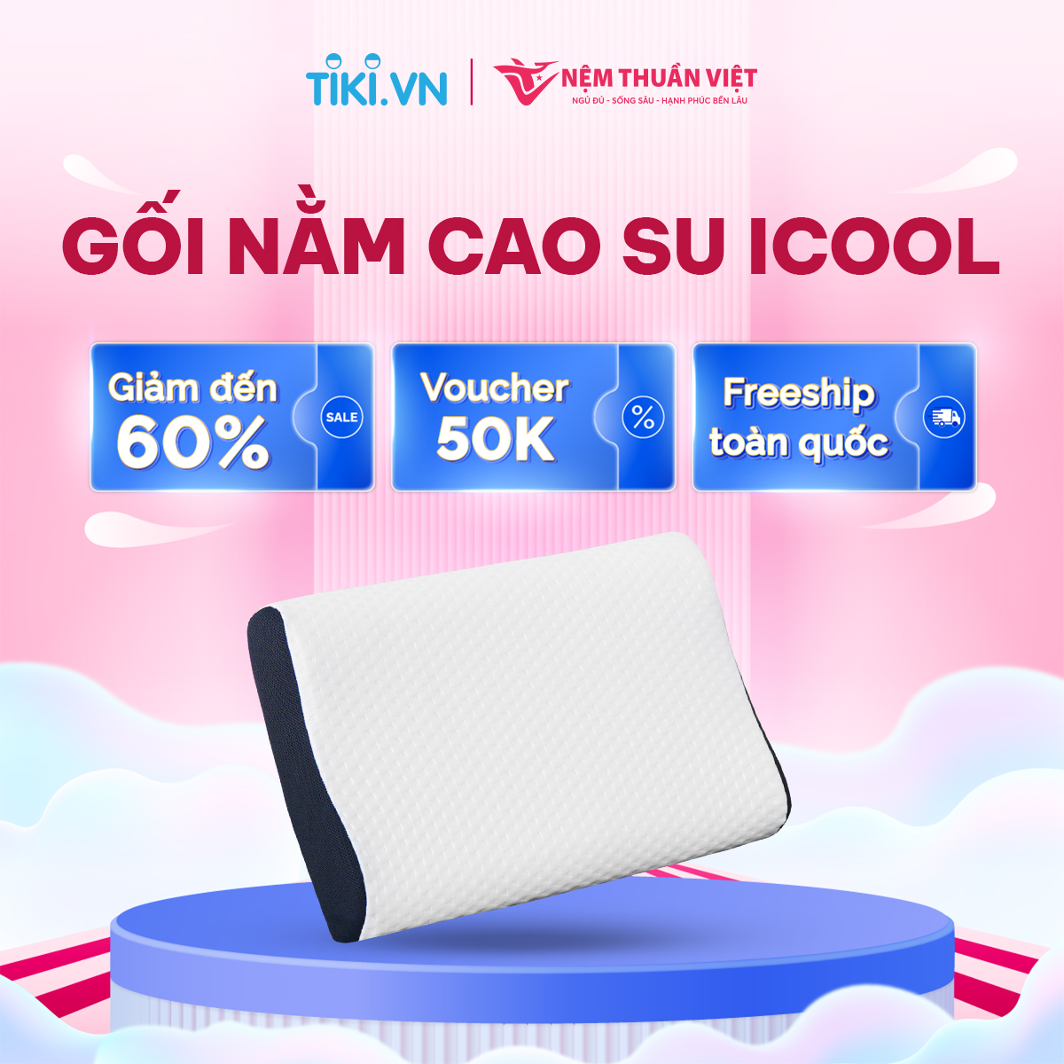 Gối nằm Cao Su Icool Thuần Việt