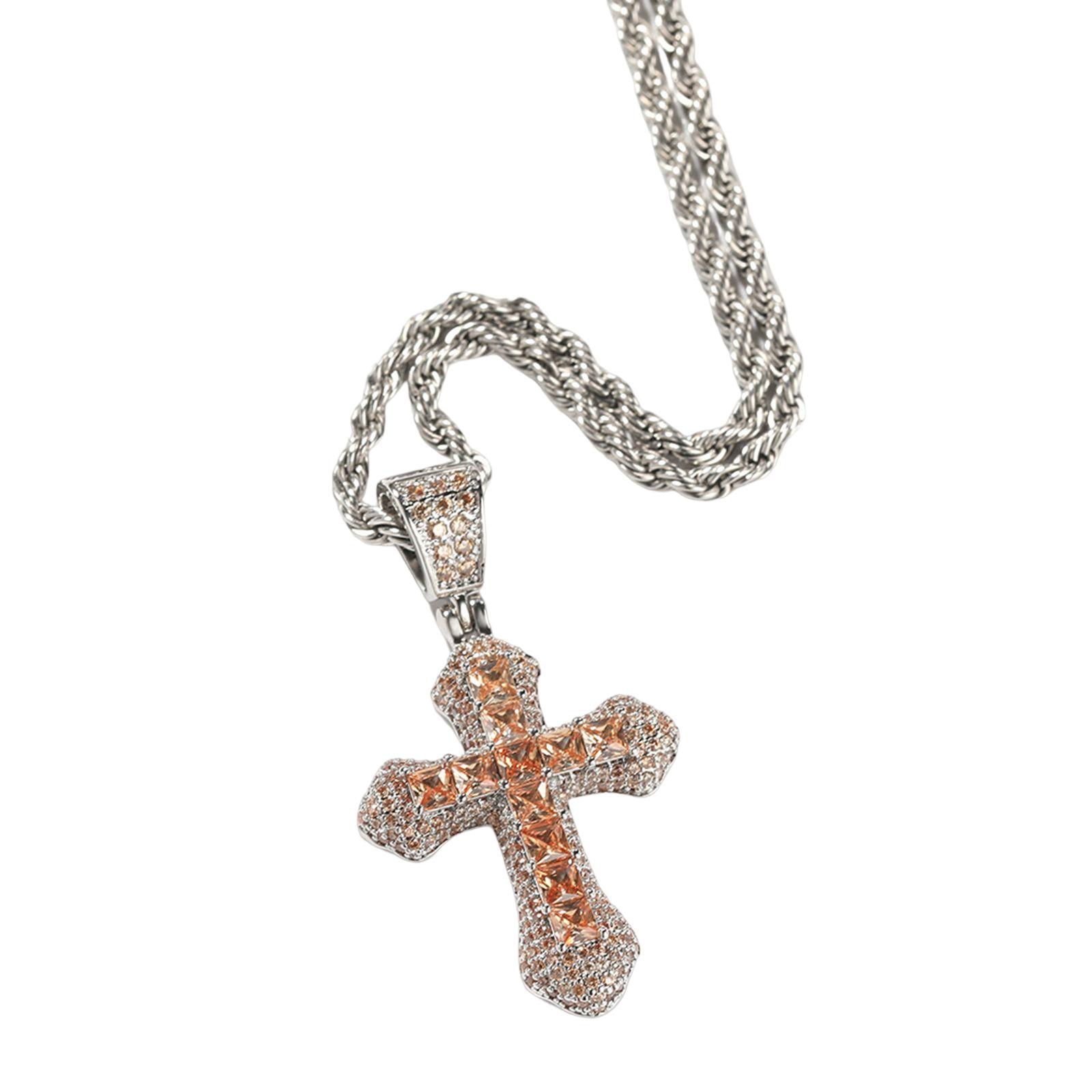 Zircon Cross Pendant Necklace Dangling cross Valentines Party Blue