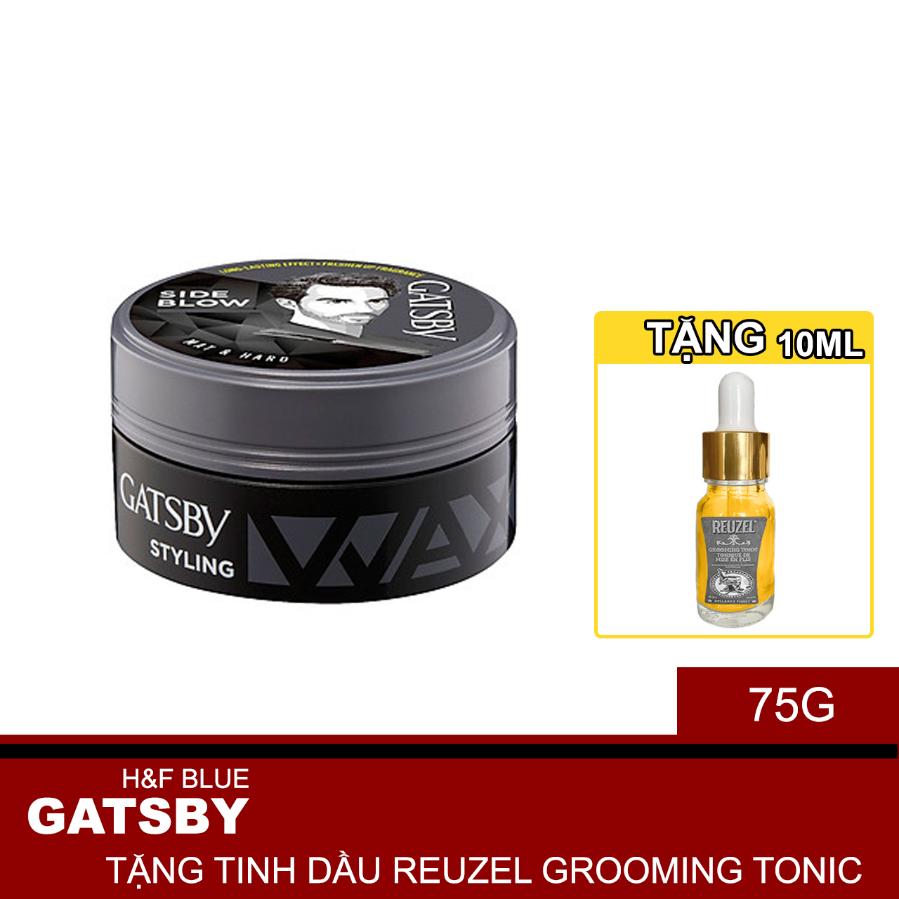 Wax Tạo Kiểu Tóc Side Blow Cá Tính Nam Mat &amp; Hard + Tặng Reuzel Grooming Tonic - Chính hãng - GATSBY STYLING WAX 75G