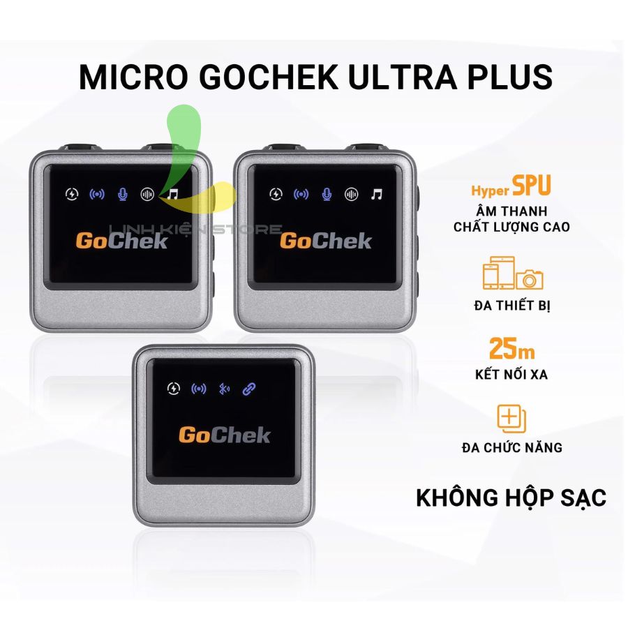 Micro thu âm không dây Gochek B Ultra Plus - Thiết bị thu âm chuyên nghiệp tích hợp sử dụng đa thiết bị đa chức năng - Hàng chính hãng